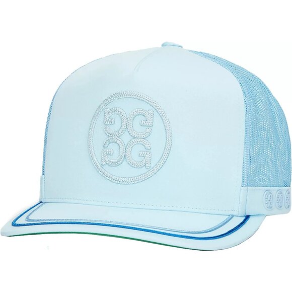 G/FORE Men's Soutache Knit Interlock Tall Trucker Golf Hat Snap Back Light Blue - Picture 4 of 5